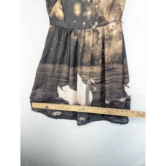 Eva Franco Swan Water Lily Galaxy Star Print Sleeveless Ruffle Dress Size 0 - Picture 6 of 6